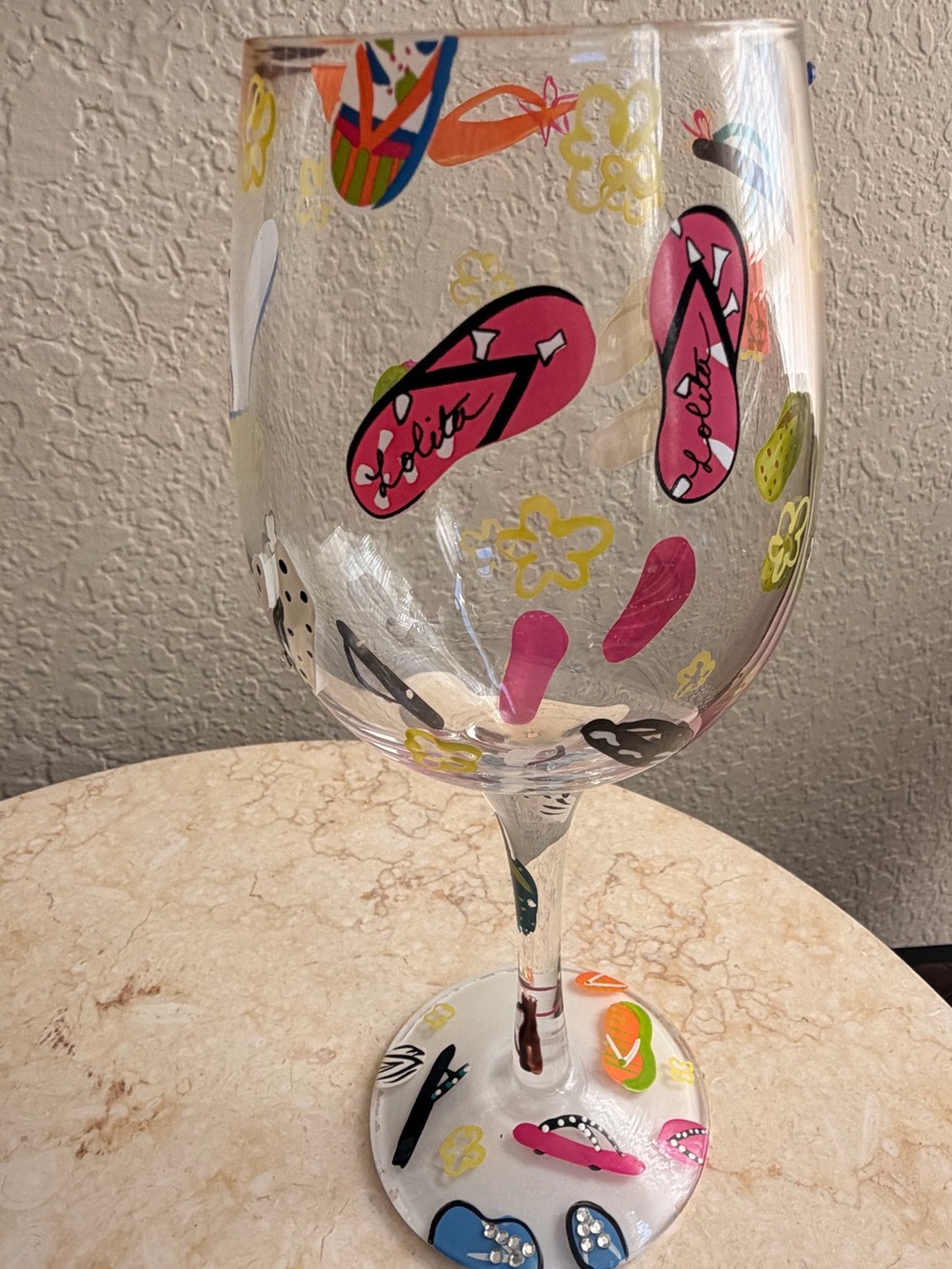 🌴Lolita Multicolor Flip-Flop Wine Glass - Pink Accents